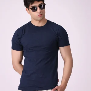 Men’s Classic Navy Blue Half sleeves Crew Neck T-Shirt – Premium Comfort
