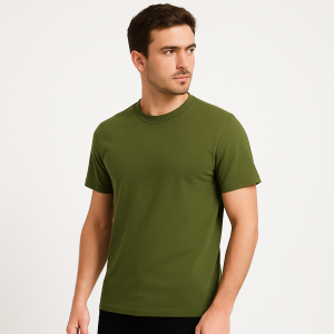 Men’s Forest Green Cotton T-Shirt – Half Sleeves, Crew Neck, Casual Fit