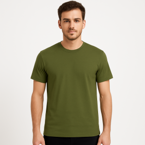 Men’s Forest Green Cotton T-Shirt – Half Sleeves, Crew Neck, Casual Fit