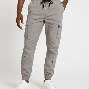 Men’s Casual Grey Cargo Jogger Pants with Multi-Pockets