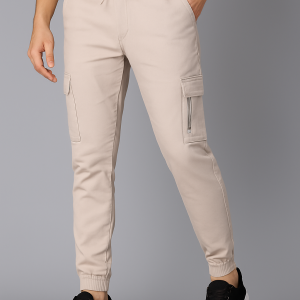 Men’s Beige Cream Colour Jogger Cargo Pants – Slim Fit with Utility Pockets