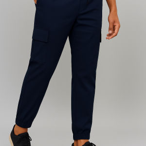 Men’s Navy Blue Cargo Jogger Pants with Elastic Waist and Side Pockets